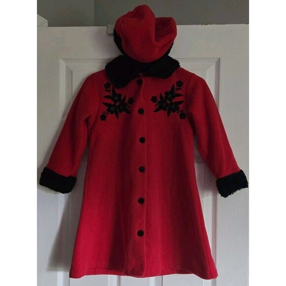 Vintage Petes Partner Good Lad Girls Size 6 Red Fleece Dress Coat & Hat 2pc Set! - Picture 5 of 16